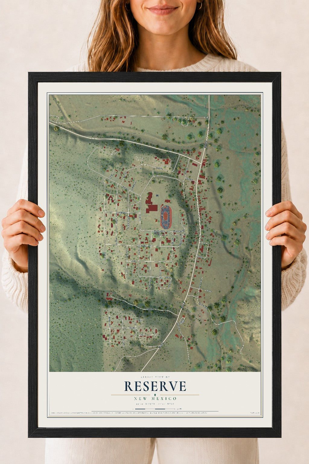 Map of Reserve, New Mexico, 18 x 24 inch print in a black wood frame