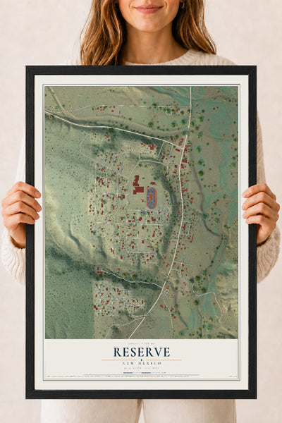 Map of Reserve, New Mexico, 18 x 24 inch print in a black wood frame