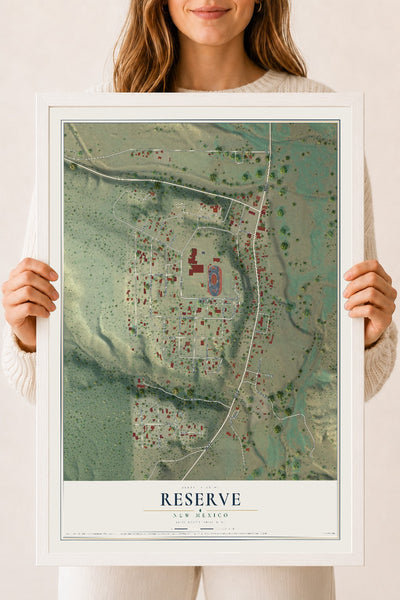 Map of Reserve, New Mexico, 18 x 24 inch print in a white wood frame
