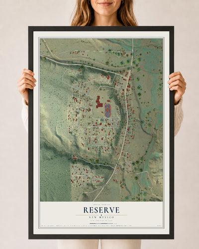 Map of Reserve, New Mexico, 24 x 36 inch print in a black wood frame