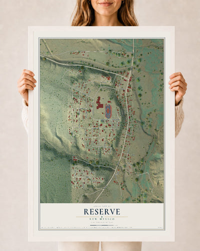Map of Reserve, New Mexico, 24 x 36 inch print in a white wood frame