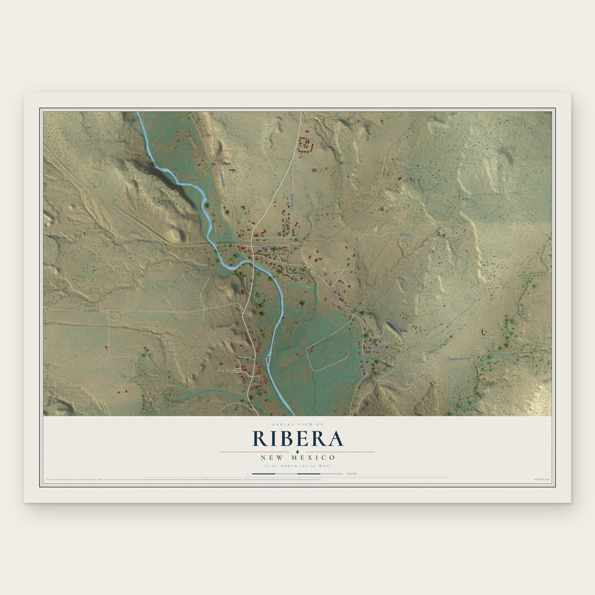 Ribera, New Mexico map print, the full design