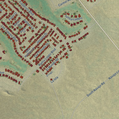 Second close-up of the map of Rio Communities, New Mexico print showing more streets and buildings
