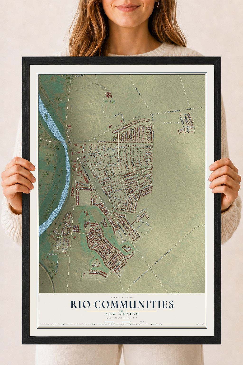 Map of Rio Communities, New Mexico, 18 x 24 inch print in a black wood frame
