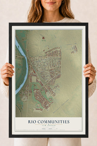 Map of Rio Communities, New Mexico, 18 x 24 inch print in a black wood frame