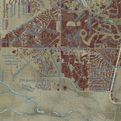 Close-up of the map of Rio Rancho, New Mexico print showing street and building detail