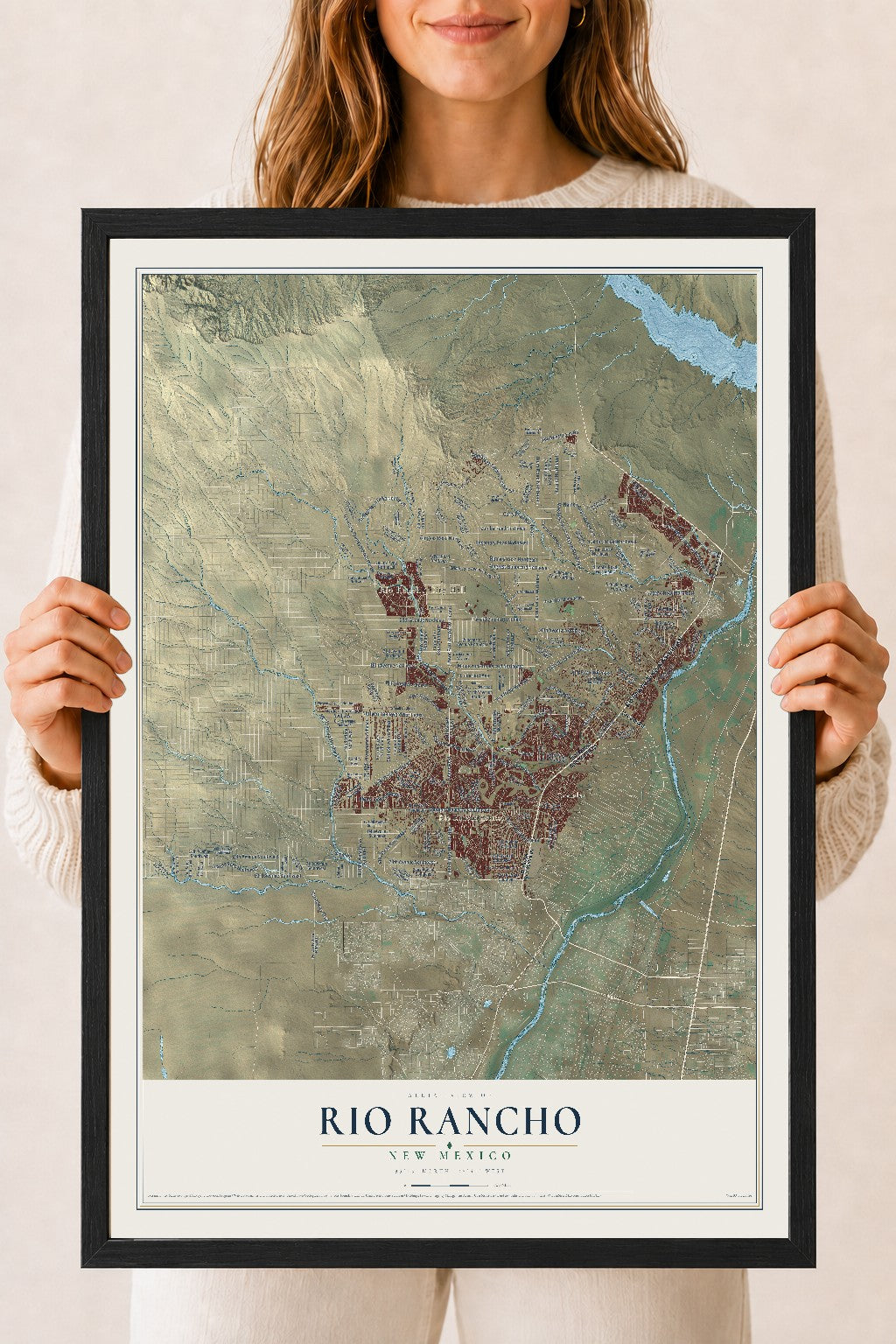 Map of Rio Rancho, New Mexico, 18 x 24 inch print in a black wood frame