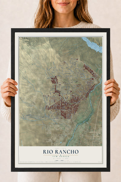 Map of Rio Rancho, New Mexico, 18 x 24 inch print in a black wood frame