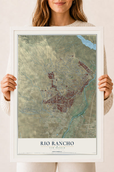 Map of Rio Rancho, New Mexico, 18 x 24 inch print in a white wood frame