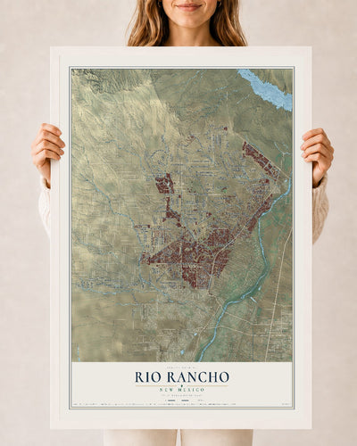 Map of Rio Rancho, New Mexico, 24 x 36 inch print in a white wood frame