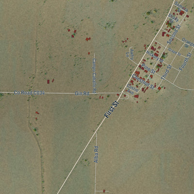 Close-up of the map of Rodeo, New Mexico print showing street and building detail