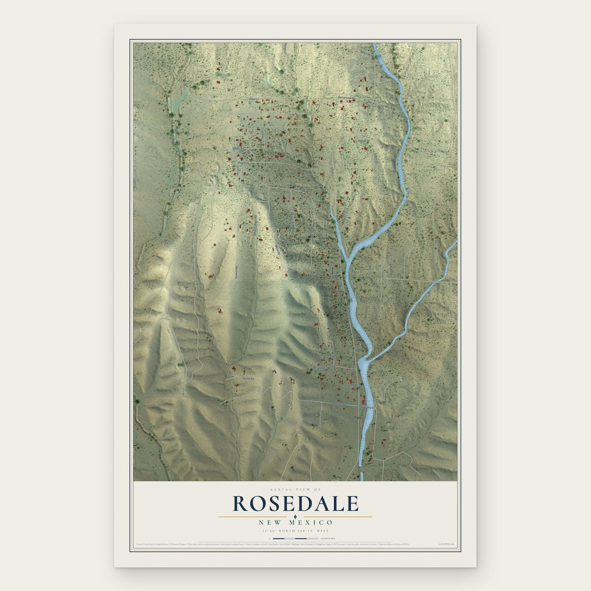Rosedale, New Mexico map print, the full design