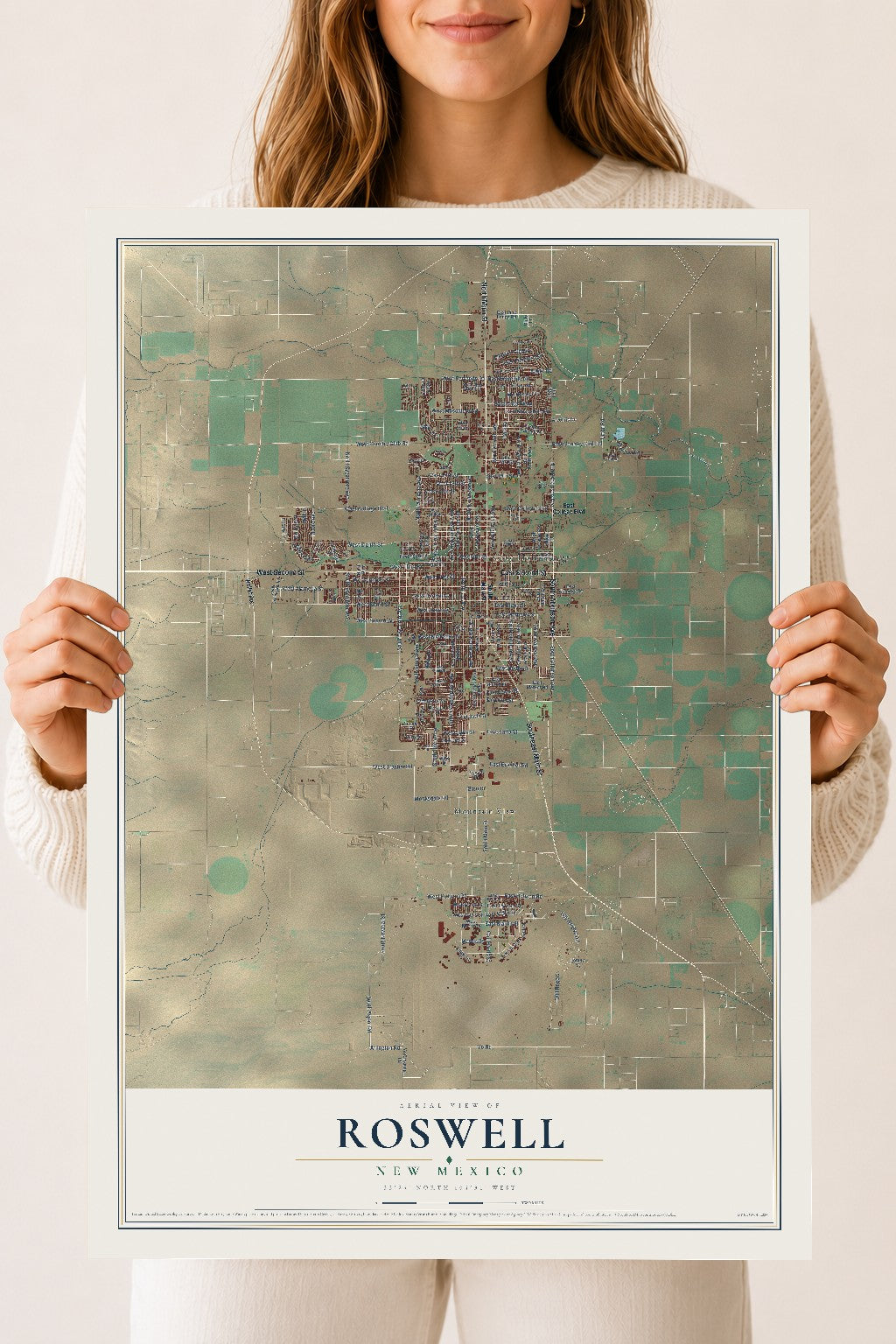 Map of Roswell, New Mexico, 18 x 24 inch unframed archival matte print