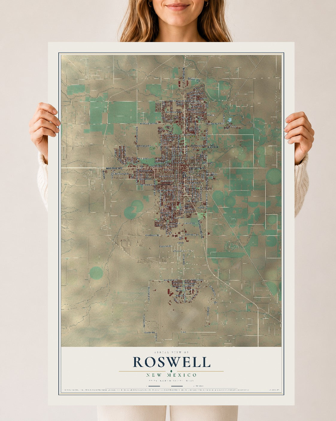 Map of Roswell, New Mexico, 24 x 36 inch unframed archival matte print
