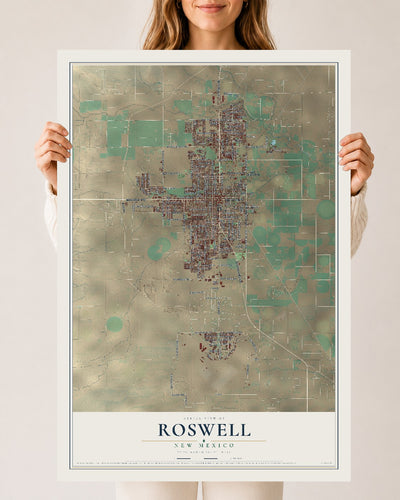 Map of Roswell, New Mexico, 24 x 36 inch unframed archival matte print
