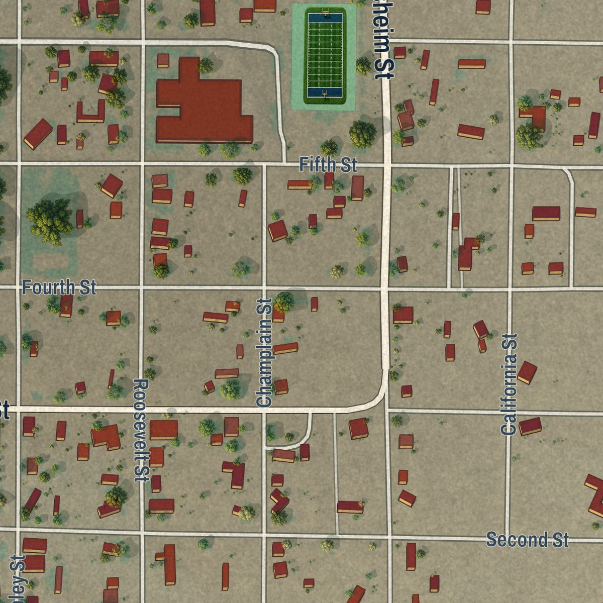 Close-up of the map of Roy, New Mexico print showing street and building detail