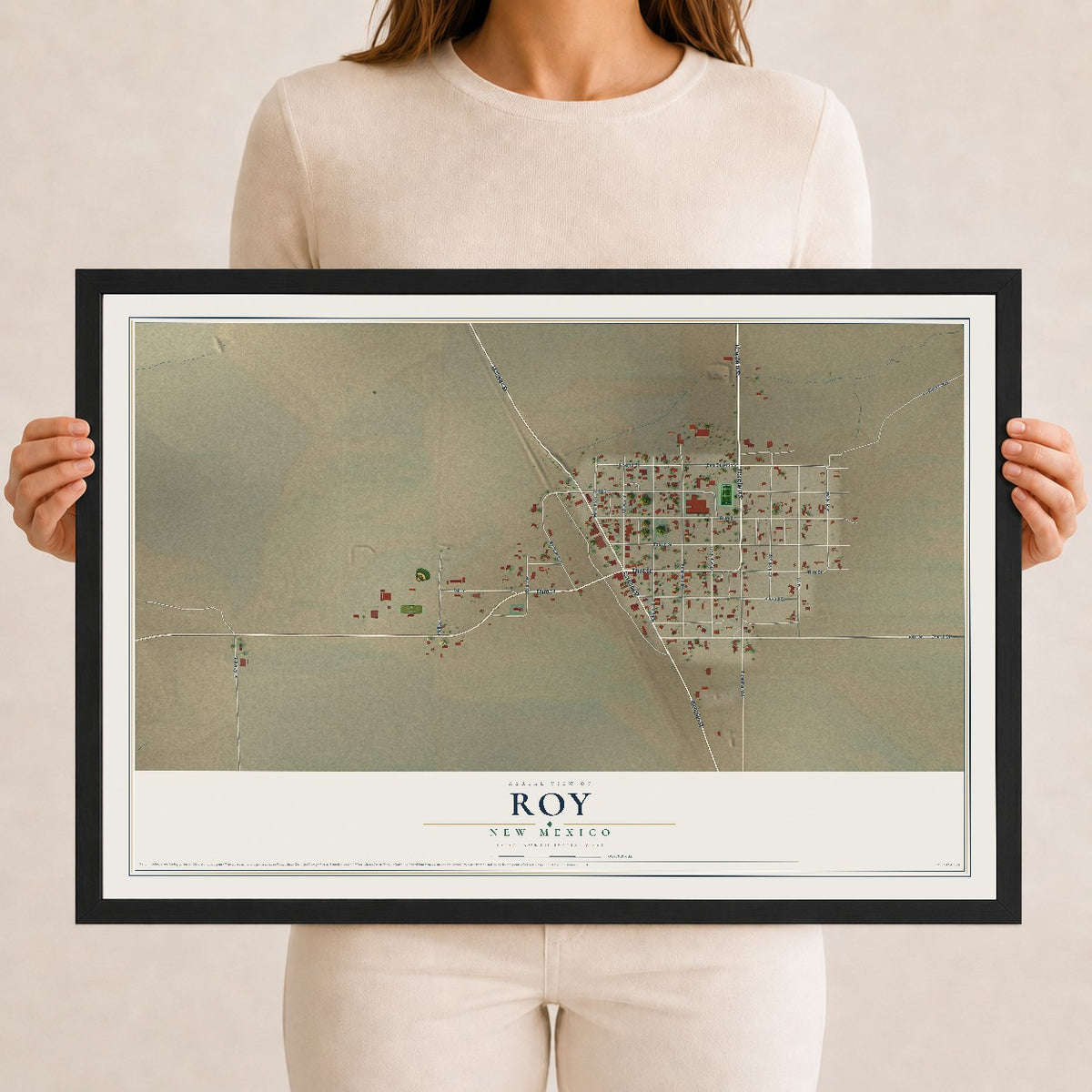 Map of Roy, New Mexico, 12 x 18 inch print in a black wood frame