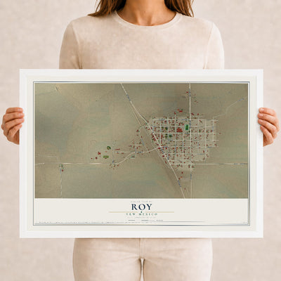 Map of Roy, New Mexico, 12 x 18 inch print in a white wood frame