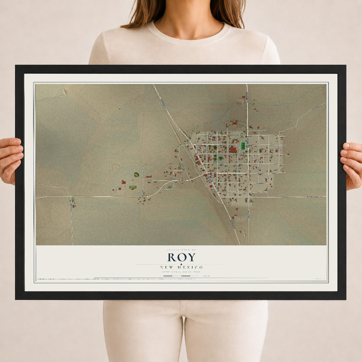 Map of Roy, New Mexico, 18 x 24 inch print in a black wood frame