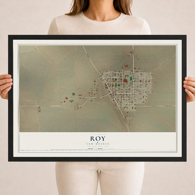 Map of Roy, New Mexico, 18 x 24 inch print in a black wood frame