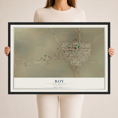 Map of Roy, New Mexico, 24 x 36 inch print in a black wood frame