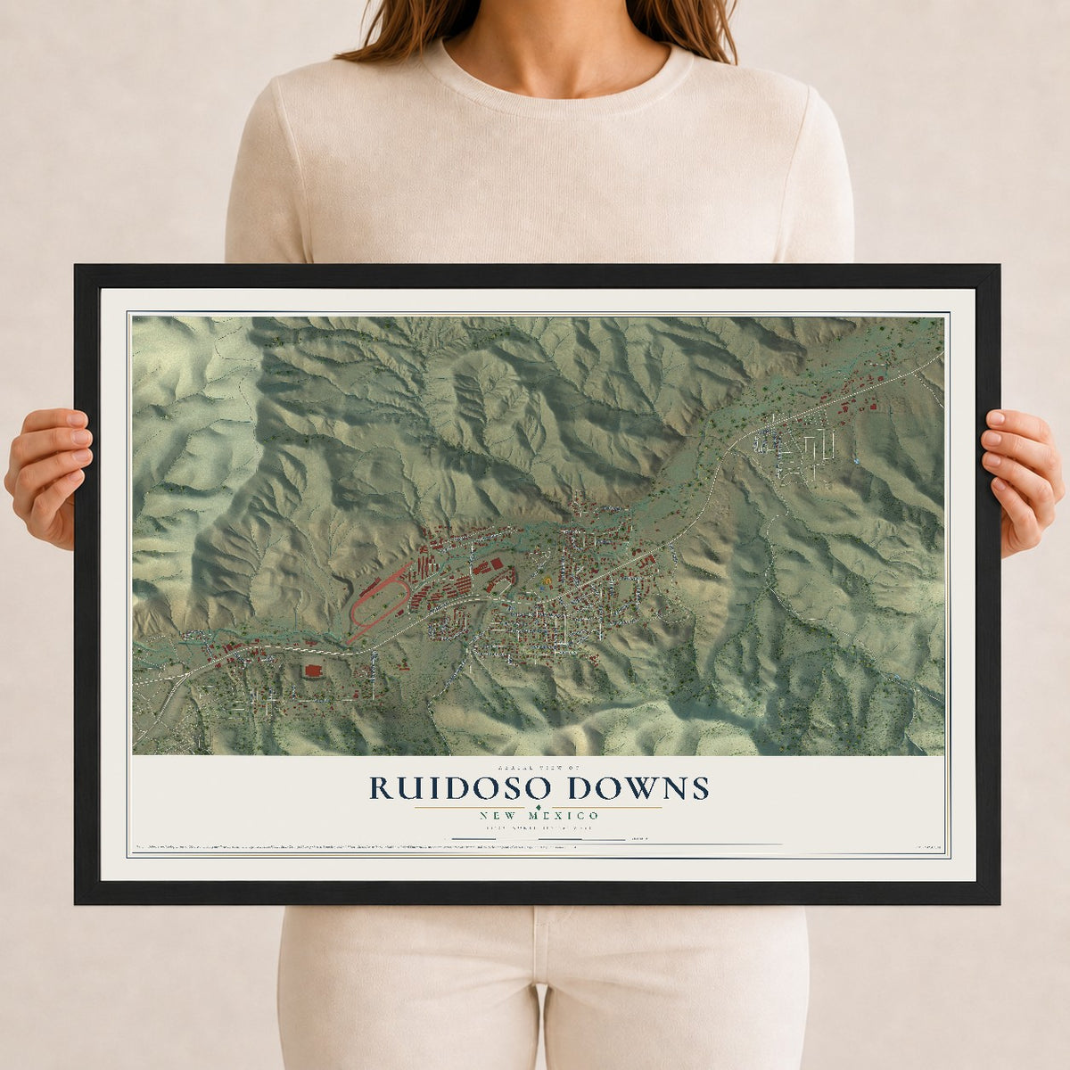 Map of Ruidoso Downs, New Mexico, 12 x 18 inch print in a black wood frame