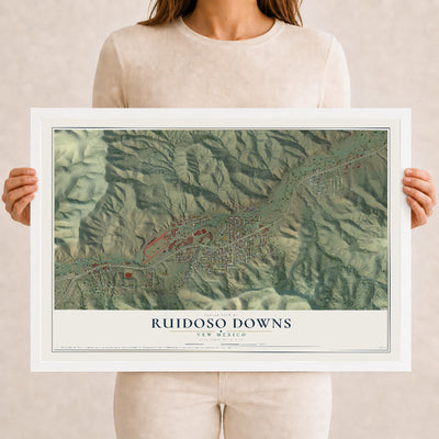 Map of Ruidoso Downs, New Mexico, 12 x 18 inch print in a white wood frame
