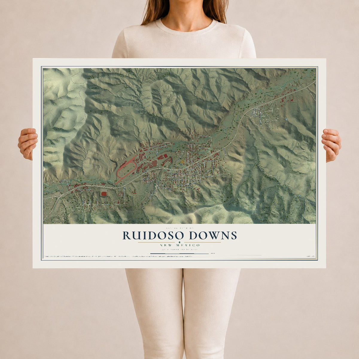 Map of Ruidoso Downs, New Mexico, 24 x 36 inch unframed archival matte print