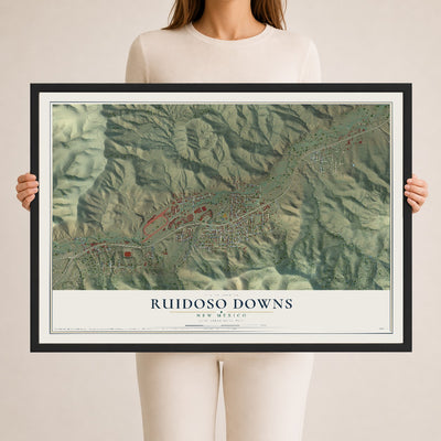 Map of Ruidoso Downs, New Mexico, 24 x 36 inch print in a black wood frame