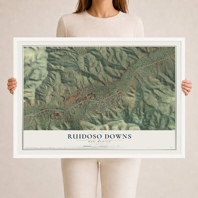 Map of Ruidoso Downs, New Mexico, 24 x 36 inch print in a white wood frame