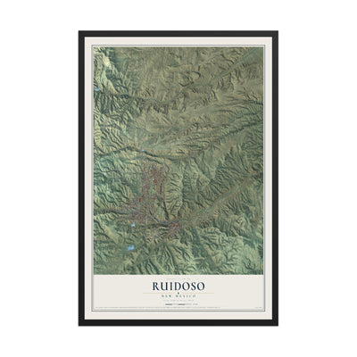 Map of Ruidoso, New Mexico, 12 x 18 inch print in a black wood frame