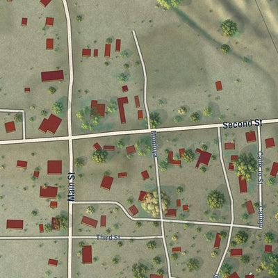 Close-up of the map of San Antonio, New Mexico print showing street and building detail