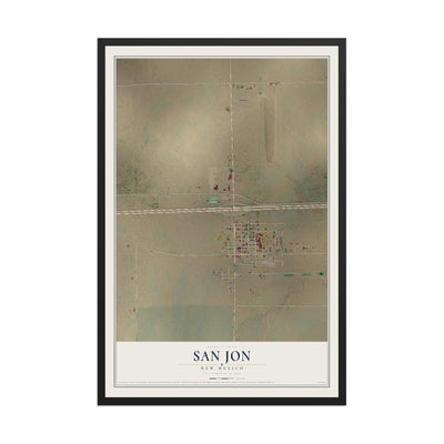 Map of San Jon, New Mexico, 12 x 18 inch print in a black wood frame