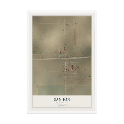 Map of San Jon, New Mexico, 12 x 18 inch print in a white wood frame