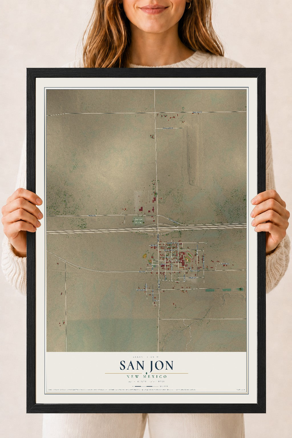 Map of San Jon, New Mexico, 18 x 24 inch print in a black wood frame