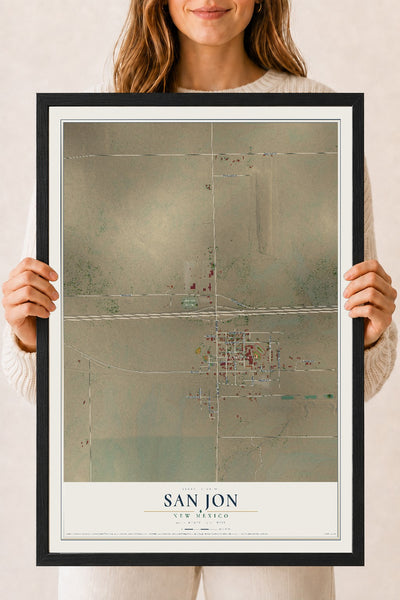 Map of San Jon, New Mexico, 18 x 24 inch print in a black wood frame