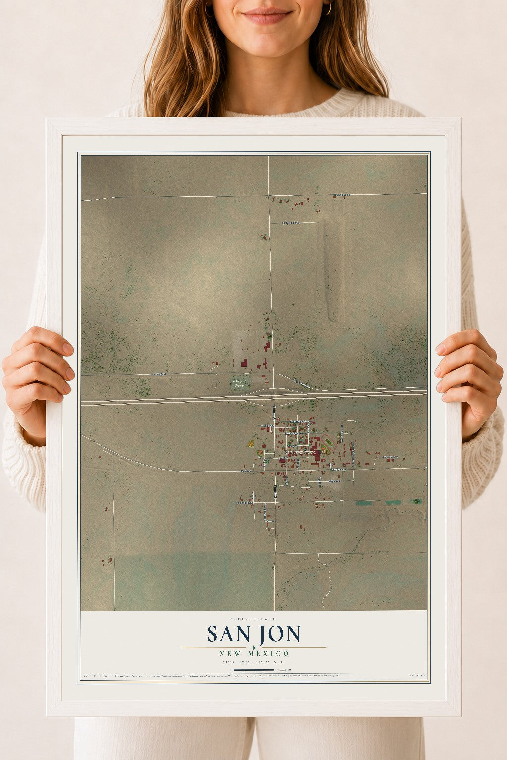 Map of San Jon, New Mexico, 18 x 24 inch print in a white wood frame