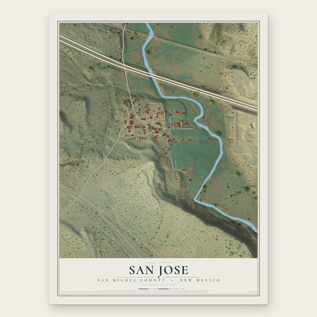 San Jose, San Miguel County, New Mexico map print, the full design