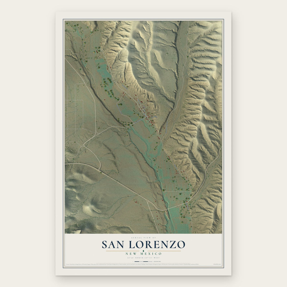 San Lorenzo, New Mexico map print, the full design