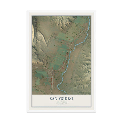Map of San Ysidro, New Mexico, 12 x 18 inch print in a white wood frame