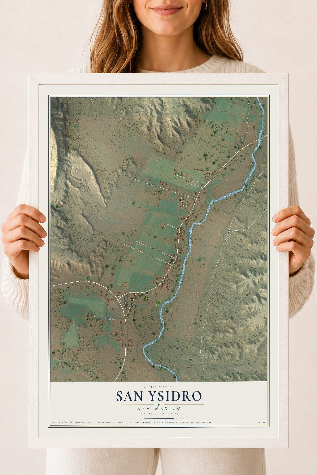 Map of San Ysidro, New Mexico, 18 x 24 inch print in a white wood frame