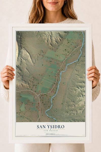 Map of San Ysidro, New Mexico, 18 x 24 inch print in a white wood frame