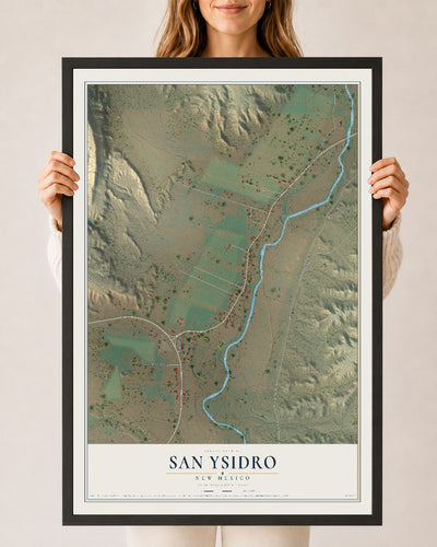 Map of San Ysidro, New Mexico, 24 x 36 inch print in a black wood frame