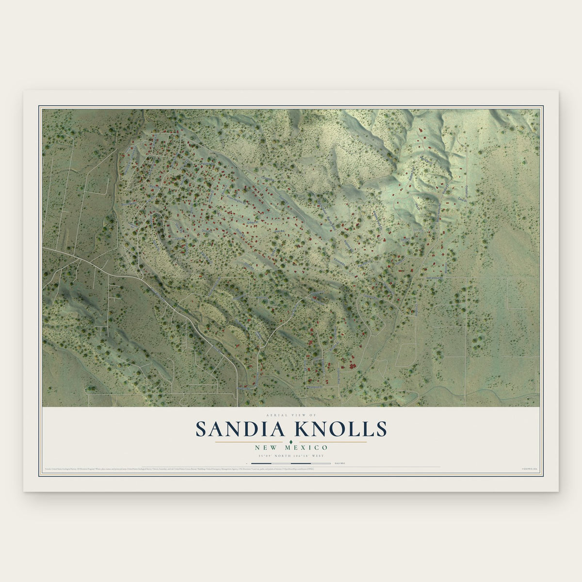 Sandia Knolls, New Mexico map print, the full design