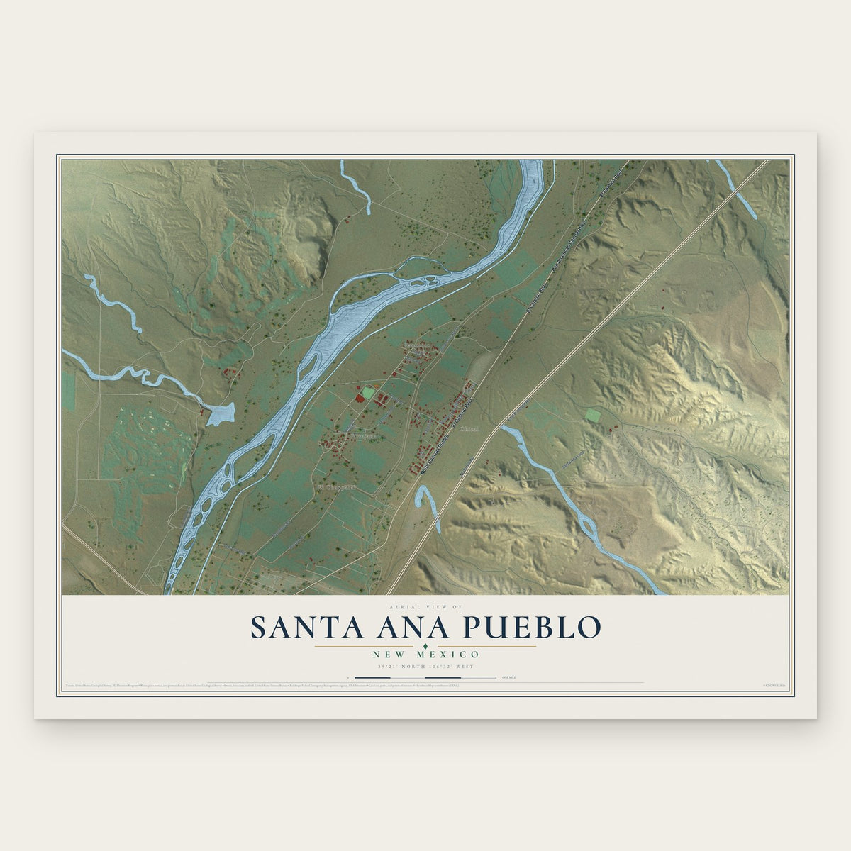 Santa Ana Pueblo, New Mexico map print, the full design