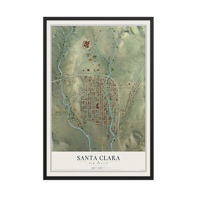 Map of Santa Clara, New Mexico, 12 x 18 inch print in a black wood frame