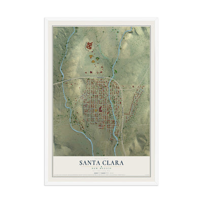 Map of Santa Clara, New Mexico, 12 x 18 inch print in a white wood frame