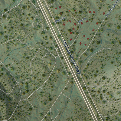 Close-up of the map of Santa Fe Foothills, New Mexico print showing street and building detail