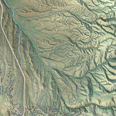 Second close-up of the map of Santa Fe, New Mexico print showing more streets and buildings