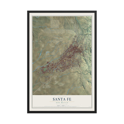 Map of Santa Fe, New Mexico, 12 x 18 inch print in a black wood frame